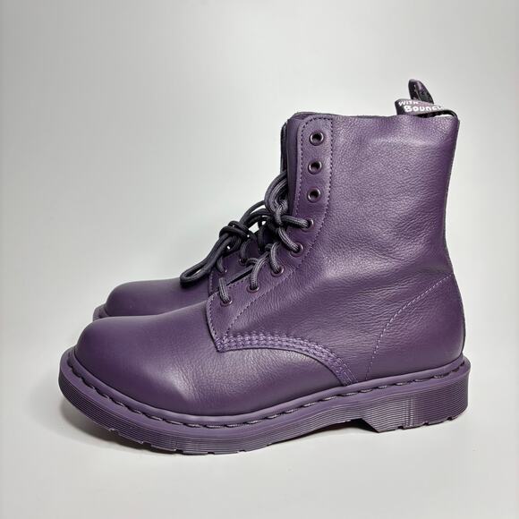 Dr. Martens 1460 Pascal Mono Virginia Leather Lace Up Boots in Blackcurrant - Picture 3 of 10